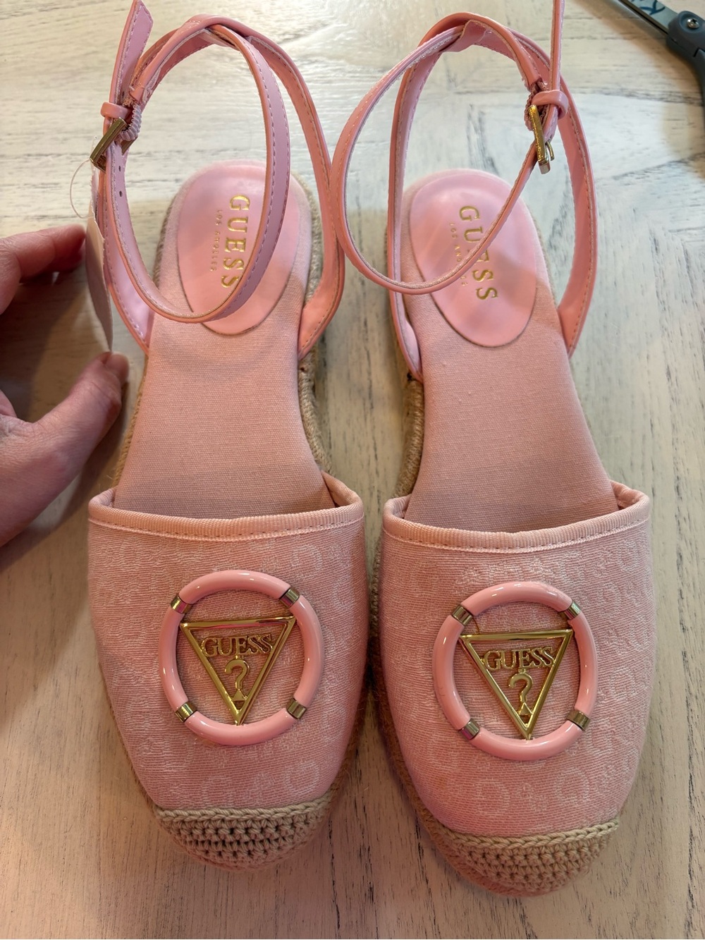GUESS Pink Logo Espadrille Sandals with Ankle Strap and Jute Trim - Picture 3 of 10